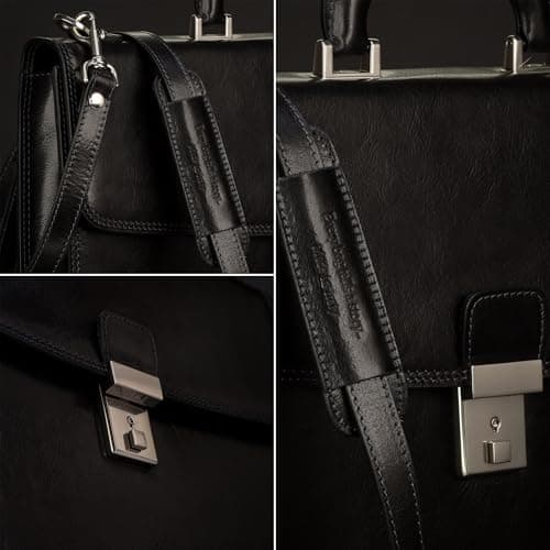 Time Resistance Leather Briefcase - Full Grain Leather Attache Case - Laptop Bag (Black) — view 5