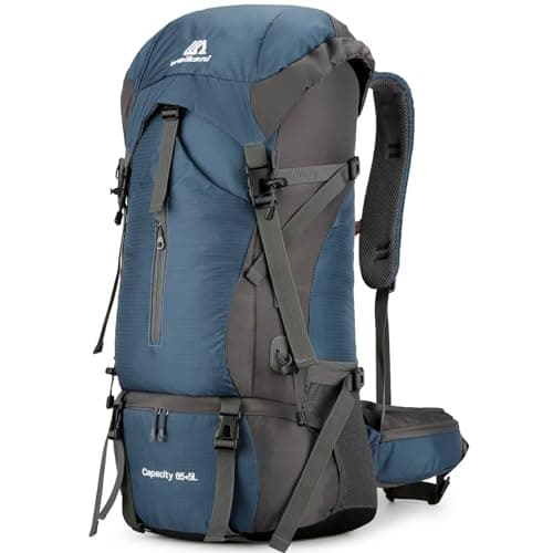 Ezmina 70L Hiking Backpack with Rain Cover Lightweight Camping Rucksack for Men Women Large Trekking Bag Waterproof Travel Backpacking Hiker Daypack for Touring Climbing Outdoor Sport Mountaineering