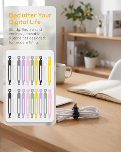 20 Pack Reusable Cable Ties Silicone Cable Straps for Desk — view 6