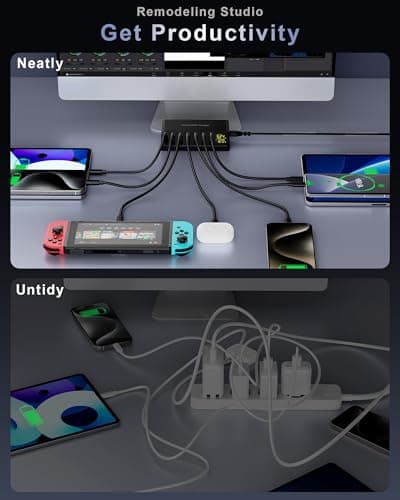 USB Charger 60W 7-Port USB Desktop Charger with LED Screen, Multi-Device Charging Station with Real-Time Power Monitoring for Phone,Fast Charging Hub for Home, Office, Travel — view 5