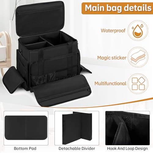 FREEAMG Extra Large Rolling Makeup Bag with 4 Removable Pouches, Professional Make up Train Bag with Wheels, Travel Cosmetic Bag for Hairstylists Makeup Artist with Detachable Trolley, Black, L, Only — view 6