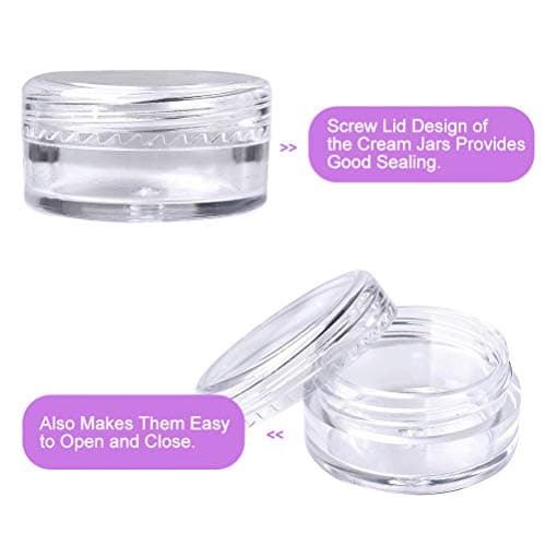 50 Pieces Sample Pots, Empty Cosmetic Jars Set Clear Round Travel Pots for Creams and Powder, 5g/5ml Small Sample Containers Plastic Jars with Lids for Women Make-Up Glitter Nail Art Storage Bottles — view 5