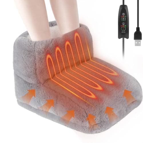 Heated Foot Warmer, Heated Feet Warmer, Plush Foot Heater with USB Automatic Constant Temperature, Heat Therapy Feet Warmer Boots for Women Men Winter Home Office Dormitory Keep Feet Warm, Grey