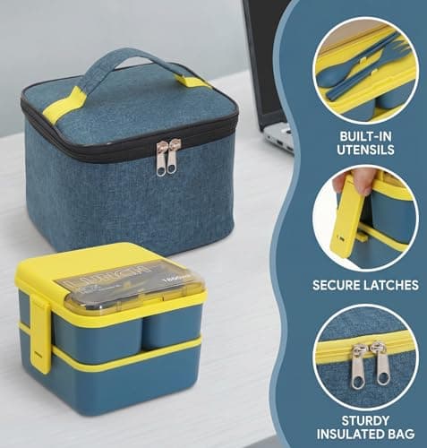SXCCNW Bento Lunch Box Stackable, 1800ML Bento Box with Compartments (Blue) — view 3