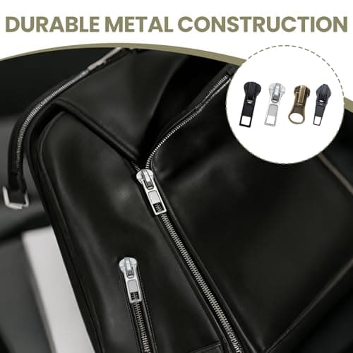 76 Pcs Zip Repair Kit, Universal Zipper Repair Kit, Zipper Pull Replacement Pull Accessories Size 5 with Top and Bottom Stops, for Jackets Clothes Bags Backpack Luggage (Black, Silver, Gold) — view 4