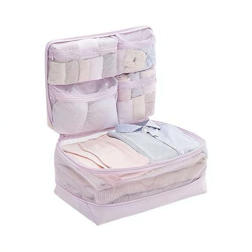 Compression Packing Cubes, 5-in-1 Hanging Travel Organizer Set (Purple)
