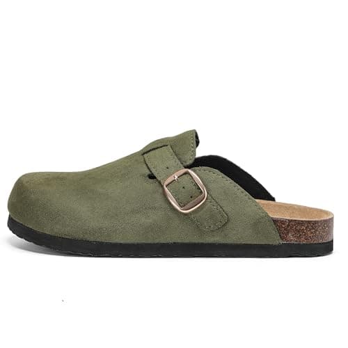 Polar Women’s Slip-On Clogs with Cork Footbed, Faux Suede Upper and Adjustable Strap, Comfortable Indoor Outdoor Casual Shoes - Olive 6 UK — view 3