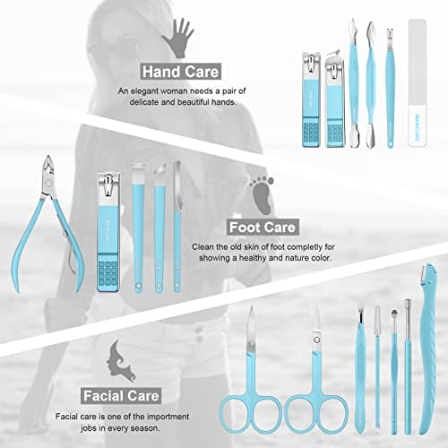 Manicure Set Professional Pedicure Kit Nail Clippers Kit 18 Pcs,Blue — view 3