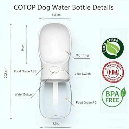 COTOP Dog Water Bottle, Portable Dog Drinking Bottle, White, 350ml — view 3