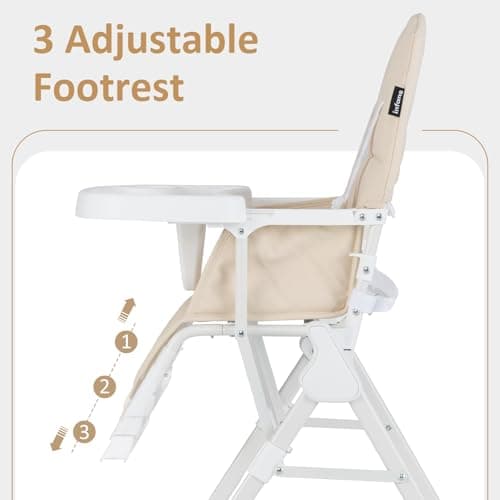 INFANS Baby High Chair, Quick One-Hand Fold Highchair for Babies and Toddlers with Adjustable Footrest Removable Dishwasher Tray PU Seat, Compact Highchairs for 6-36 Months (Beige) — view 4
