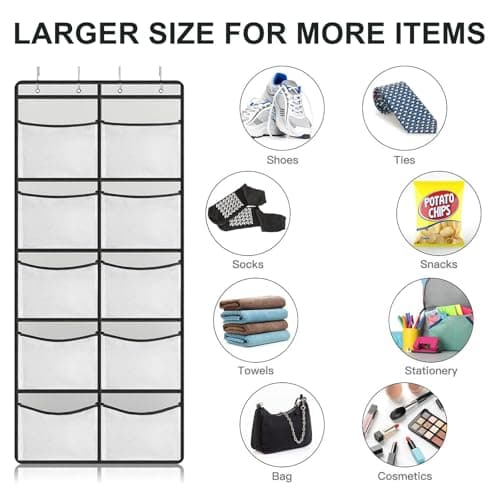 Hanging Storage Organiser, Over the Door, 10 Extra Large Mesh Pockets — view 5