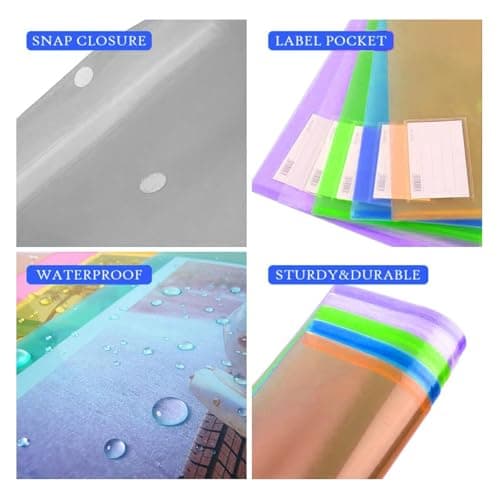 FITULABO A4 Plastic Wallets, 10 Pack Popper Wallet Folders with Button & Label Pocket, 5 Assorted Colours PVC Document Folders for School, Office & Home Organisation — view 3