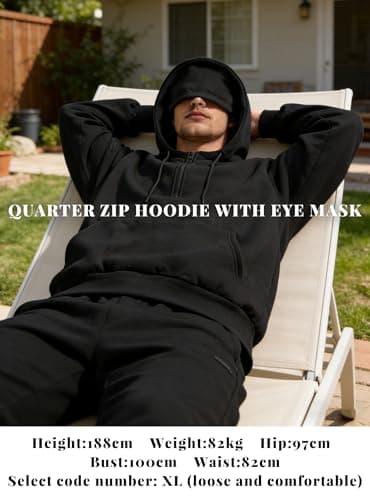 KENAIJING Mens Quarter Zip Travel Hoodies with Eye Mask & Multi Pockets — view 4