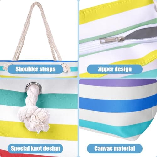 URAQT Beach Bag, Large Summer Beach Tote Bags with Zipper and Rope Handle, Women's Holiday Family Travel Bag,Canvas Shopping Bag,Shoulder Bag,Suitable for Gym Pool Beach Picnic — view 4