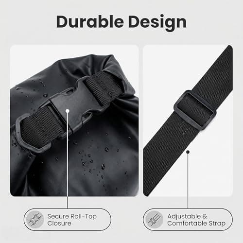 RONGZUBAT 5L Waterproof Dry Bag with Adjustable Shoulder Strap, Roll Top Dry Sack, Lightweight Waterproof Bag for Kayaking, Paddle Boarding, Boating, Beach, Swimming, Camping and Travel - Black — view 5