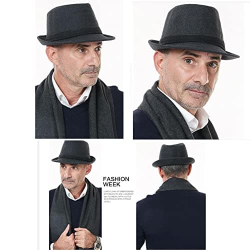 Men Fedora Trilby Hat Panama Hat Elegant Winter Bowler Hats Classic Short Brim Jazz Cap Vintage Style Warm Autumn Winter Gentleman Homburg Party Gangster Cap for Travel Beach Party Outdoor Dark Grey — view 3