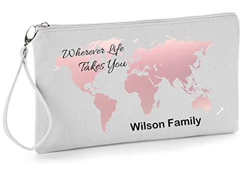 TM THREADS Personalised Family Passport Holder, Travel Documents Wristlet Pouch, 100% Brushed Cotton Rose Gold World Map Design — view 2