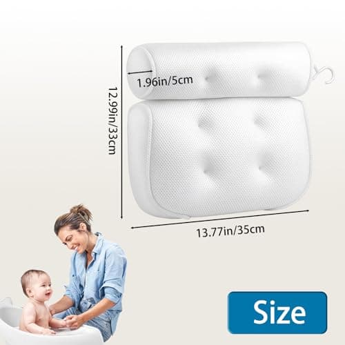 Bath Pillows for Head and Neck, Waterproof Bath Cushion with 6 Suction Cups, Soft Bathtub Pillow for Relaxing Bath, Fits Most Bathtubs (White, 35x33x5cm) — view 2