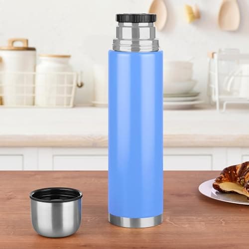 GRÄWE Thermal Flask Set, 2 Pieces, Stainless Steel Drinking Bottle, Thermos Flask, Insulated Flask for Travel, Cup & Screw Cap, Leak-Proof for Tea & Coffee, Dishwasher Safe, Light Blue — view 4