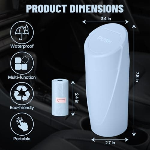Car Trash Can Bin with Lid - Car Garbage Can Cup Holder - Light Blue Mini Leakproof Vehicle Trash Garbage Can Bin with 20pcs Trash Bags-Car Organizers and Storage for Front Back Seat Accessories — view 6