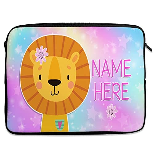 Personalised Lion Tablet Sleeve Laptop Case Girls iPad Zip Pouch Protective Carry Travel Bag Sleeve Pretty Safari KKM16 (7” – 10”)