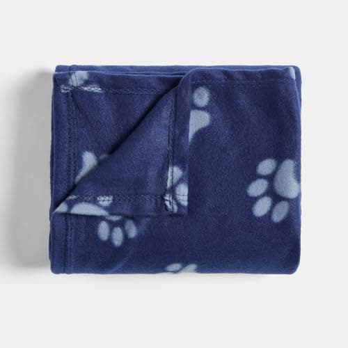 OHS Pet Paw Print Dog Blankets Washable Polar Fleece Blanket, Blue — view 2