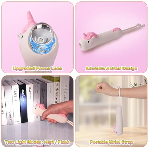 HOTUT Kid's Rechargeable LED Unicorn Flashlight, LED Kid Flashlight for Boys and Girls, Cute Unicorn Dimmable Silicone Flash Light for Camping, Outdoor Exploration, Dog Walking, Birthday Gift — view 3
