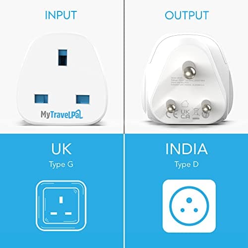 MyTravelPal UK to India Plug Adapter | UK Safety Standards | Earthed Type D — view 5
