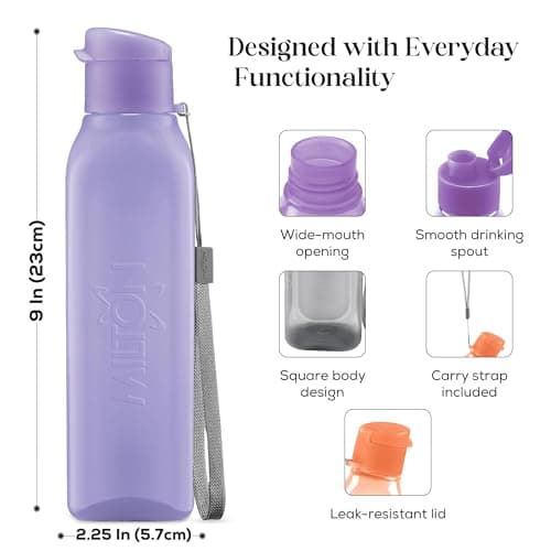 Bulk Water Bottles Set of 8 –17oz Multicolor Sports Bottles for Kids and Adults – Leak Proof Water Bottles with Carry Strap – Square Reusable Bottles for Juice, Drinks – BPA-Free Dishwasher-Safe — view 4