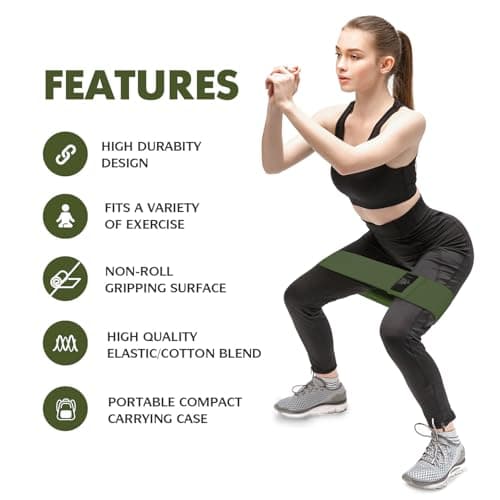 CFX Resistance Bands Set, Exercise Bands with Non-Slip Design for HIPS & Glutes, 3 Levels Workout Bands for Women and Men, Booty Bands for Home Fitness, Yoga, Pilates (Military Green Set) — view 2