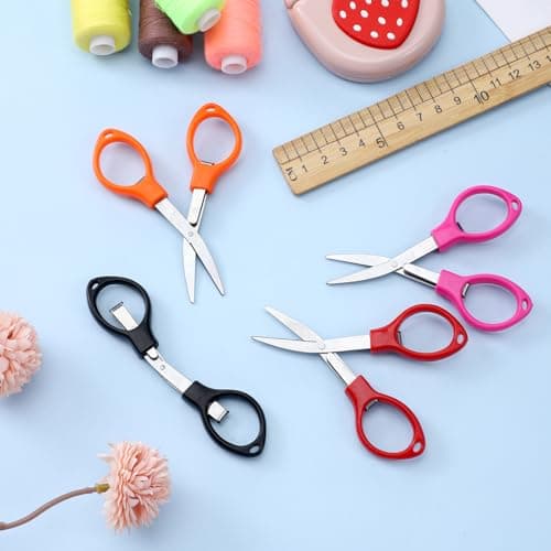 4Pcs Portable Mini Travel Scissors, Folding Scissors, Small Stainless Steel Foldable Scissor, Foldable Pocket Scissor for Home, Paper Cutting, School, Campin and Office — view 3