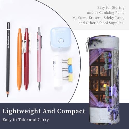 kkvhhyuo Leather Pencil PU Leather Cosmetic Makeup Bag, Purple Bike by The Window Printed Pen Bags with Silver Zipper Storage Box for School College Office Travel — view 6