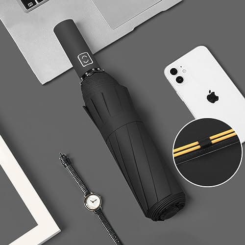 Maibar Umbrella Windproof Strong 24 Ribs Compact Umbrellas Sun UV Protection spf 50 Folding Travel Large Auto Open Close Umbrellas Umbrella (Black) — view 4