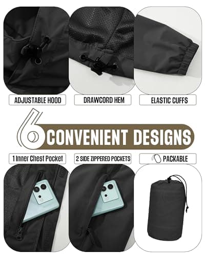 33,000ft Men's Packable Waterproof Jackets Lightweight Breathable Raincoat — view 5