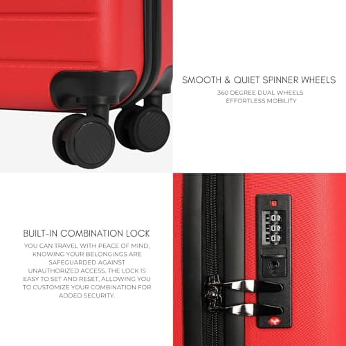 Rocklands® Lightweight 4 Wheel Hard Shell Luggage Suitcase Ryanair Cabin Travel Bag 55x40x20cm - ABS822 (Red) — view 3