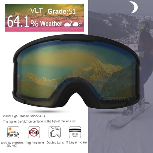 OUTDOORSPARTA Adult ski goggles (7. Black Frame, Yellow Lens) — view 2
