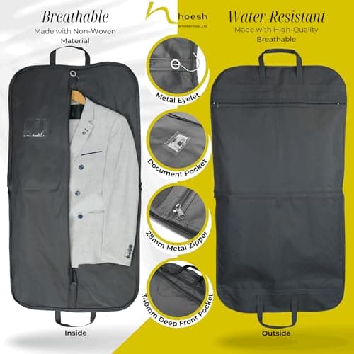 Hoesh Men Breathable Travel Suit Carrier Cover Garment Bag Grey Full Length Zip (3) — view 2