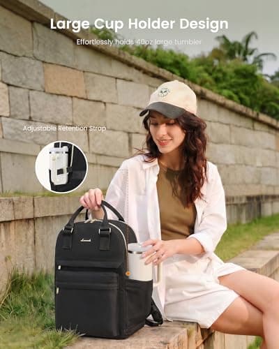 LOVEVOOK Backpack Womens, 15.6 inch Laptop Rucksack Bag for Ladies, City Work Travel Backpack Waterproof School Bags for Girls Lightweight Casual Daypacks for Uni College Office Business Travel, Black — view 2