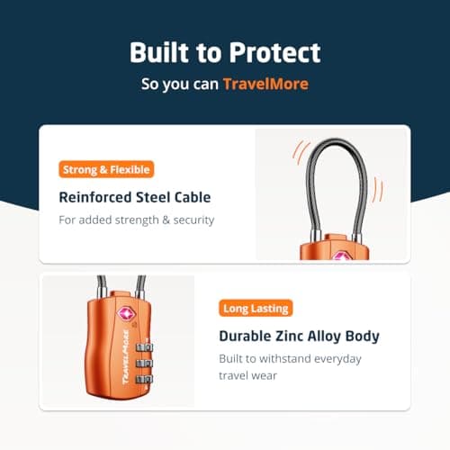 1-Pack TSA Approved Travel Combination Cable Luggage Locks for Suitcases & Backpacks | TSA Lock | Luggage Lock | Orange — view 4