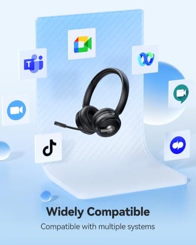 TECKNET Wireless Headset, Bluetooth V6.0 Headset with ENC Noise Cancelling Microphone, Rechargeable USB A Headsets, One-Key Mute Mic, 50H Playtime Over-Ear Headphones for Office/Call Center/Team — view 4