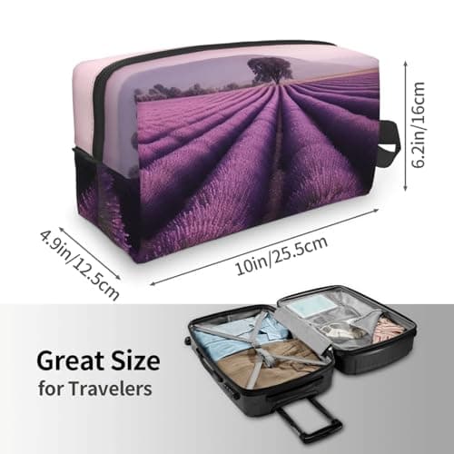 Toiletry Bag for Women Men Dopp Kit Travel Makeup Bag Make Up Organizers Cosmetic Bag Lavender Fields Hanging Toiletry Bag Shaving Bag with Large Capacity for Travel — view 3
