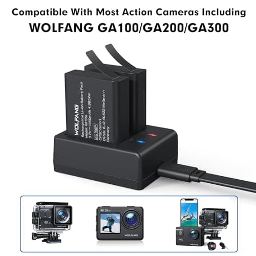 WOLFANG Action Camera Kit, Charging Kit with Two 1350 mAh Batteries and USB Charger GA100 / GA120 / GA200 / GA300 — view 4