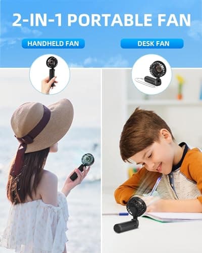 2 Pack Portable Handheld Fan, Mini Desk Fan Foldable 1800mAh, 180° Ratotion, 3 Speeds, Ultra Quite, Up to 8H Long Use Time, Small Personal Cooling Fans Makeup Lash Fan for Women Girls, Dark Black Blue — view 2
