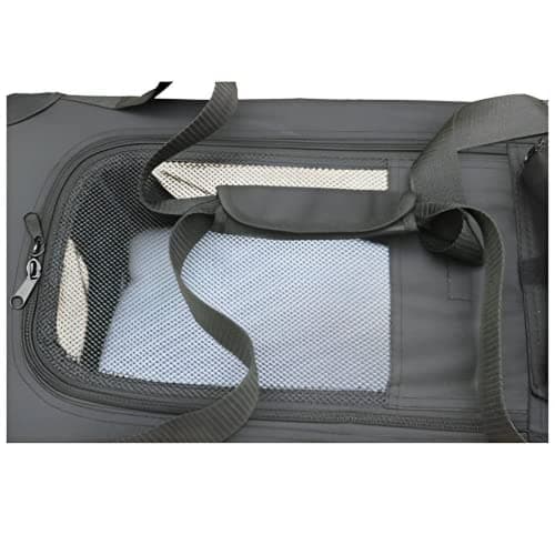 HugglePets Foldable Fabric Pet Crate Carrier - Black (Small 50 x 34cm) Lightweight & Ventilated Double Door Carrier for Dogs & Cats with Sheepskin Mat. Ideal for Home & Travel. — view 5
