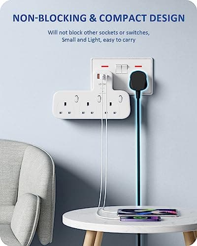 LENCENT Multi Plug Adaptor, Plug Extension Socket with 3 Fast Charge Ports — view 5