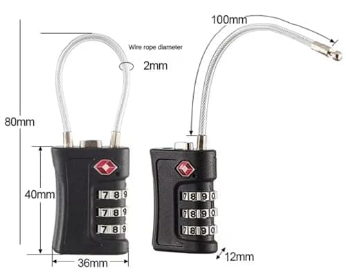 EVRU TSA Luggage Locks, [2 Pack] 3-Digit Security Suitcase Locks, Combination Padlock for Suitcases Flexible Cable Travel Lock, TSA Approved Luggage Padlock for Suitcases Travel Bag Case — view 2