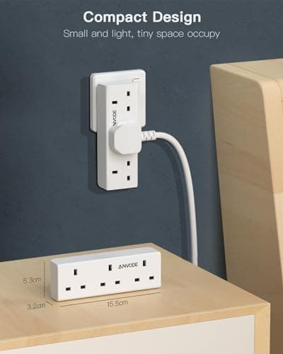 3 Way Plug Adapter, ANVODE Vertical Plug Extension, Wall Socket Power Extender Adaptor for Home, Office, Kitchen, White — view 6