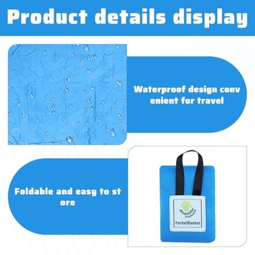 Heyung Mini Pocket Picnic Blanket,Lightweight Small Picnic Blanket,70 x 110cm Sandproof Beach Mat,Waterproof Foldable Thin Ground Sheet for Outdoors Camping Hiking Travel(Blue) — view 3