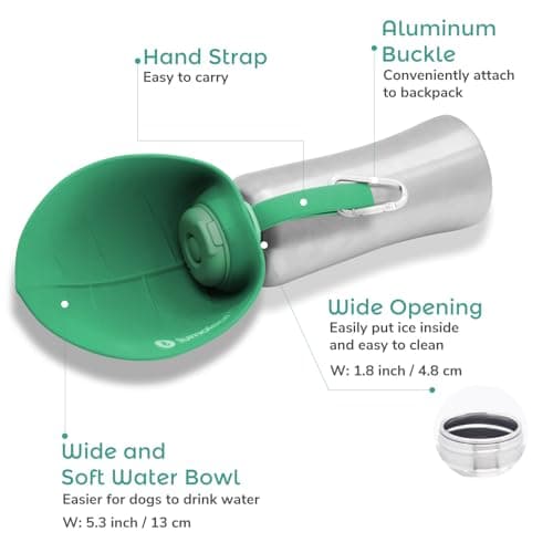 LumoLeaf Portable Dog Water Bottles 800ml, Stainless Steel Pet Travel Water Bottle Dispenser for Walking, Hiking and Outdoor, Portable Water Bowl for Large Dogs (Green) — view 4