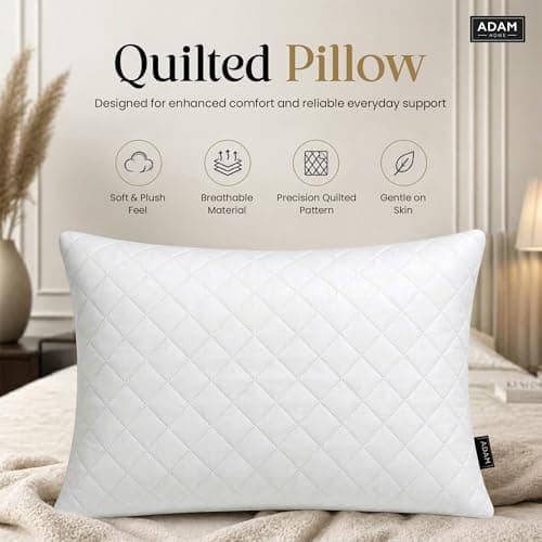 Adam Home Premium Pillows 4 Pack Hotel Quality Firm Support with Quilted Cover Hypoallergenic and Anti Dust Mite Soft Hollow-Fiber Down Alternative Bed Pillow for Stomach Back and Side Sleeper — view 2